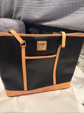 Dooney & Bourke Black with Tan Trim Leather Tote